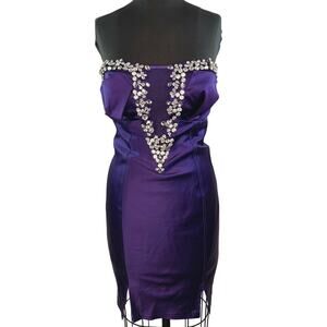 Muzaffer Vibrant Purple Dress Studded Crystal Mini Dress 6 FLAW